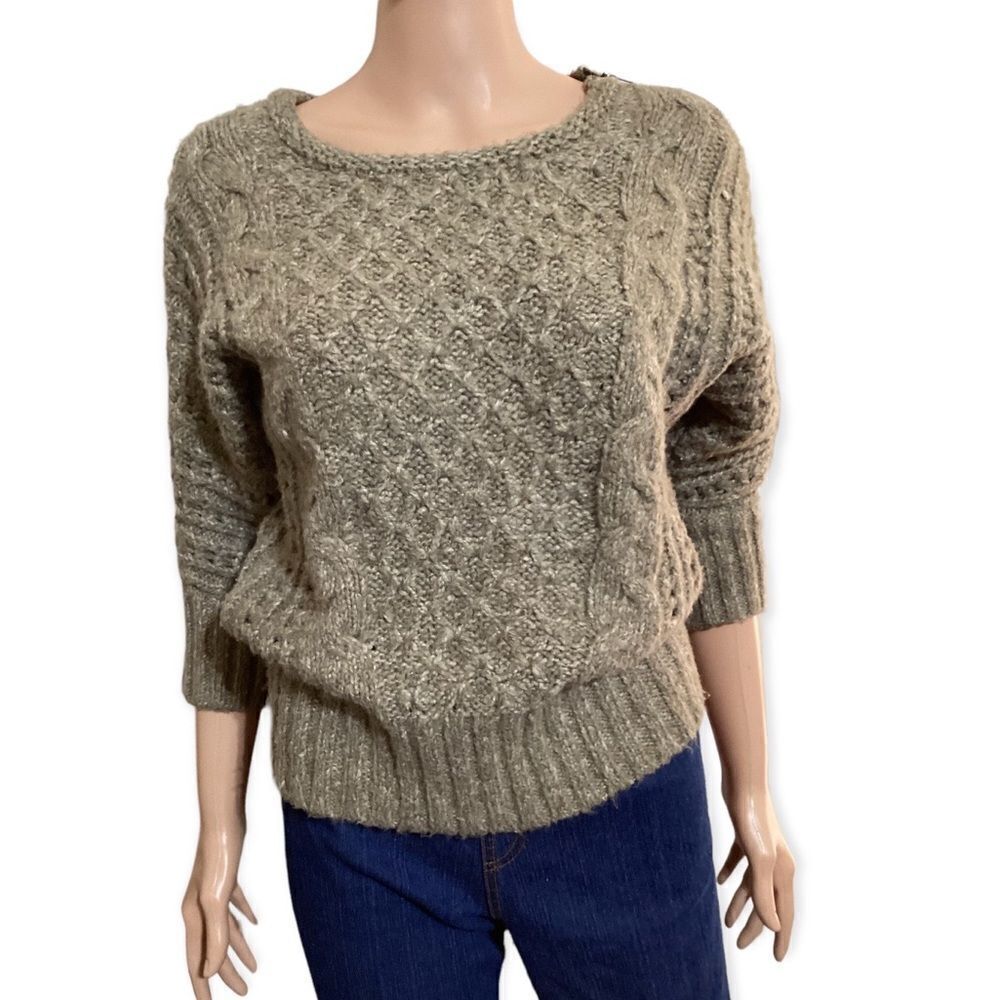 Ann Taylor Taupe Shoulder Zip Knit Sweater Size: XS